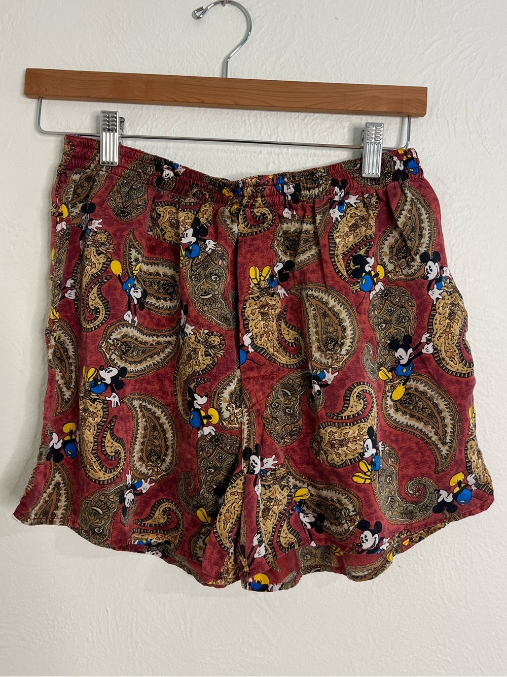 Vintage Disney Red Paisley Mickey & Co. Silk Lounge Shorts size Large